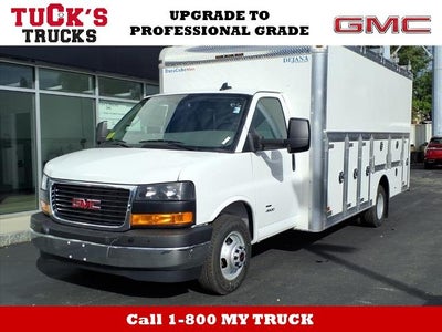 2025 GMC Savana Cutaway 4500 RWD 4500 177" Wheelbase with Dejana Cube Box, Dual Rear Wheels, Theft Deterrent, Power Convenience, Convenience, Chrome Appearance, and Rear Vision Camera